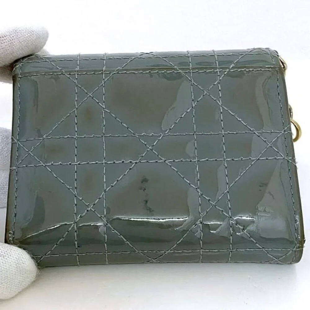 Christian Dior Trifold Wallet Gray Lady Dior Cannage